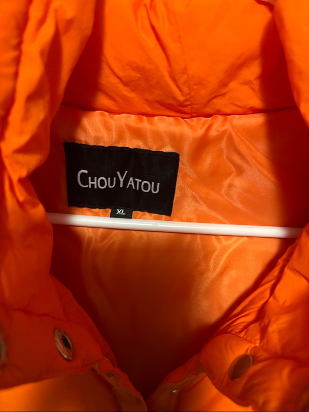 Women’s Orange Puffer Jacket with Hood - Picture 2 of 3